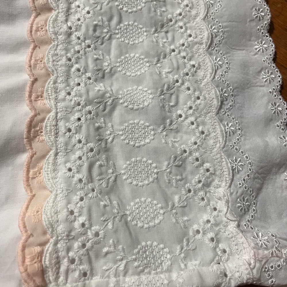 Vintage 80s Eyelet White and Pink Lace Pillowcase Standard Shabby Chic Sears
